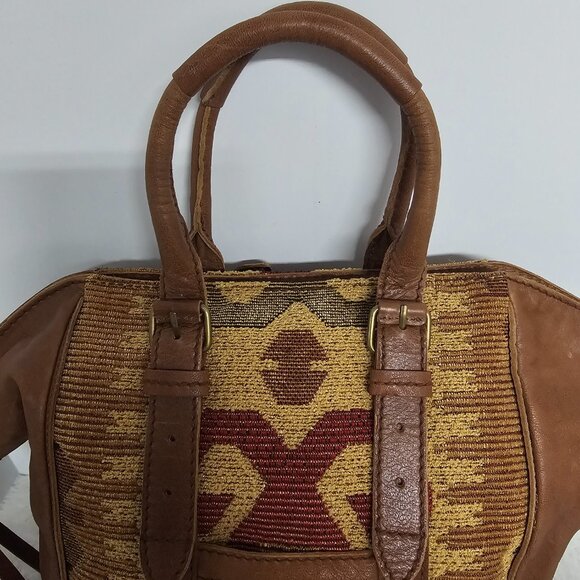 Isabella Fiore Brown Leather Tapestry Bag Western Boho Crossbody - Picture 2 of 13